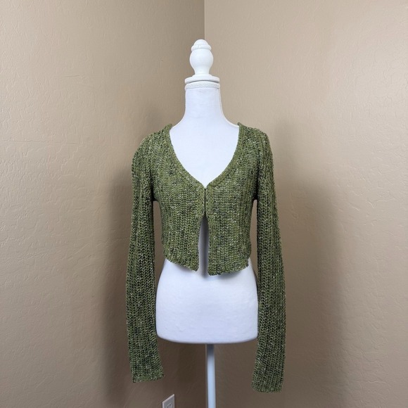 Urban Outfitters Sweaters - Urban Outfitters Green Open Knit Cardigan S Cropped Bell Sleeve Y2K Fairy Grunge